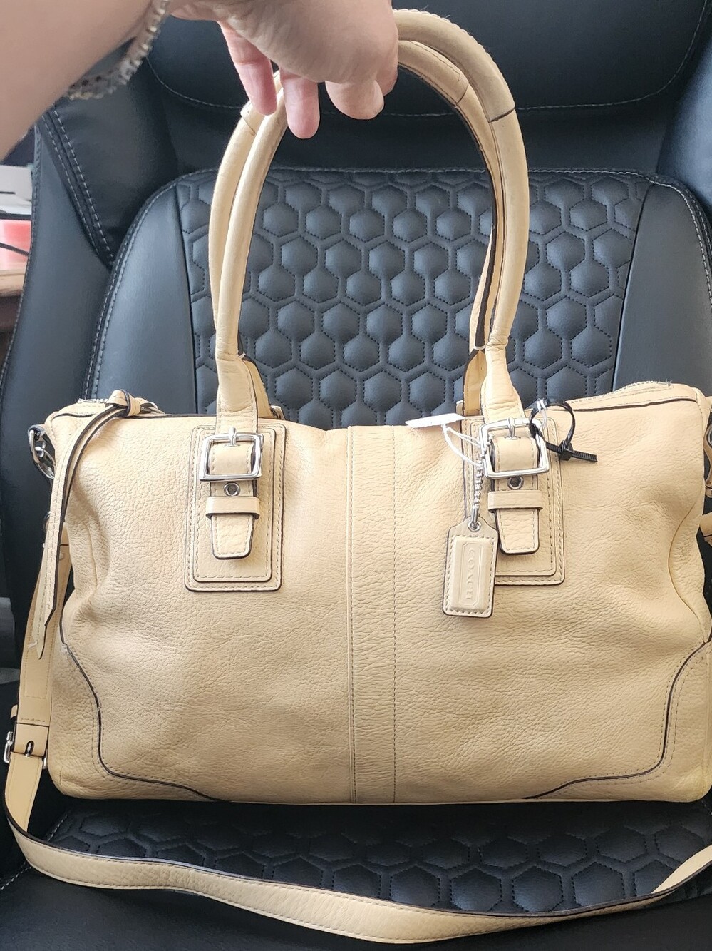 Leather Satchel Handbag in Light Beige - Unbranded
